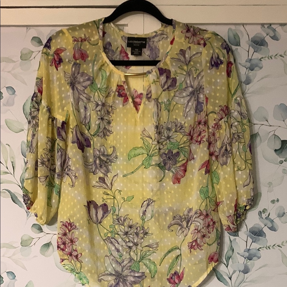 Liz Claiborne Floral Blouse - Yellow and Purple